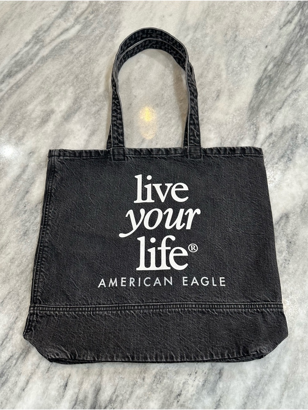 American Eagle Outfitters Black Canvas Tote with White Script